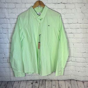 Vineyard Vines Cay Green Gingham Long‎ Sleeve Button Down Shirt size 16 NEW